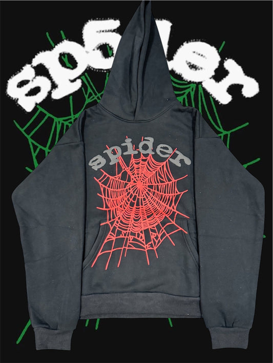 BLACK ON RED RHINESTONE SP5DER HOODIE